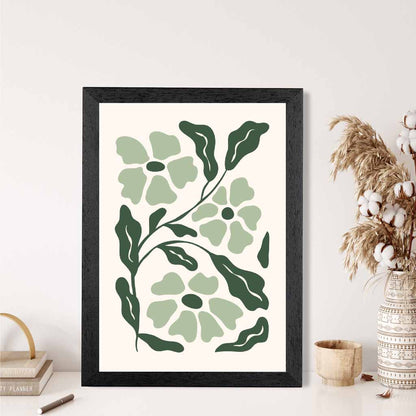 Abstract Modern Green, Beige Flowers No 3 Art Print | Wall Art Plaza