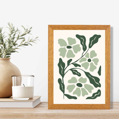 Abstract Modern Green, Beige Flowers No 3 Art Print | Wall Art Plaza