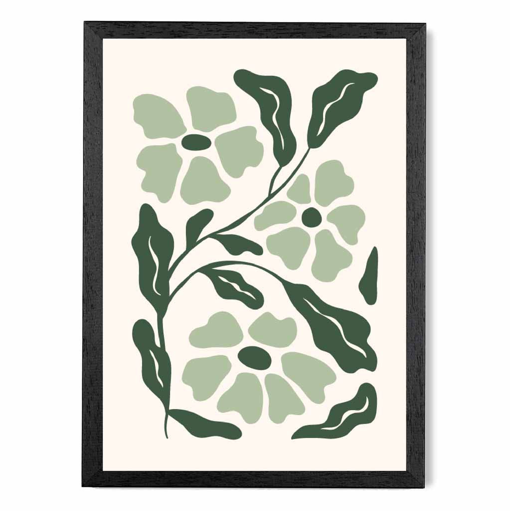 Abstract Modern Green, Beige Flowers No 3 Art Print | Wall Art Plaza