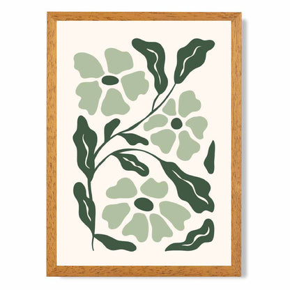 Abstract Modern Green, Beige Flowers No 3 Art Print | Wall Art Plaza