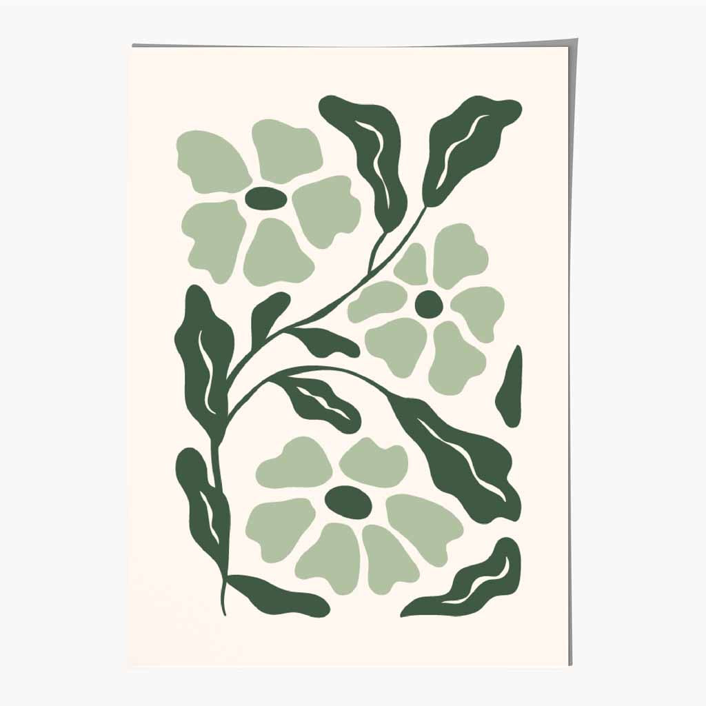 Abstract Modern Green, Beige Flowers No 3 Art Print | Wall Art Plaza