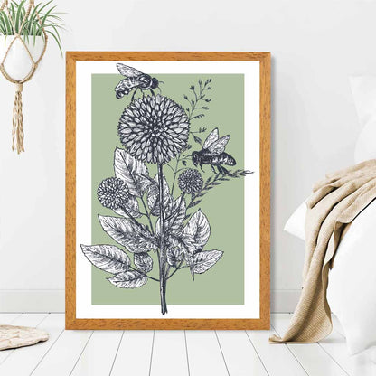 Illustration Green Bees Art Print | Wall Art Plaza