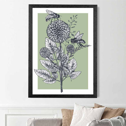 Illustration Green Bees Art Print | Wall Art Plaza
