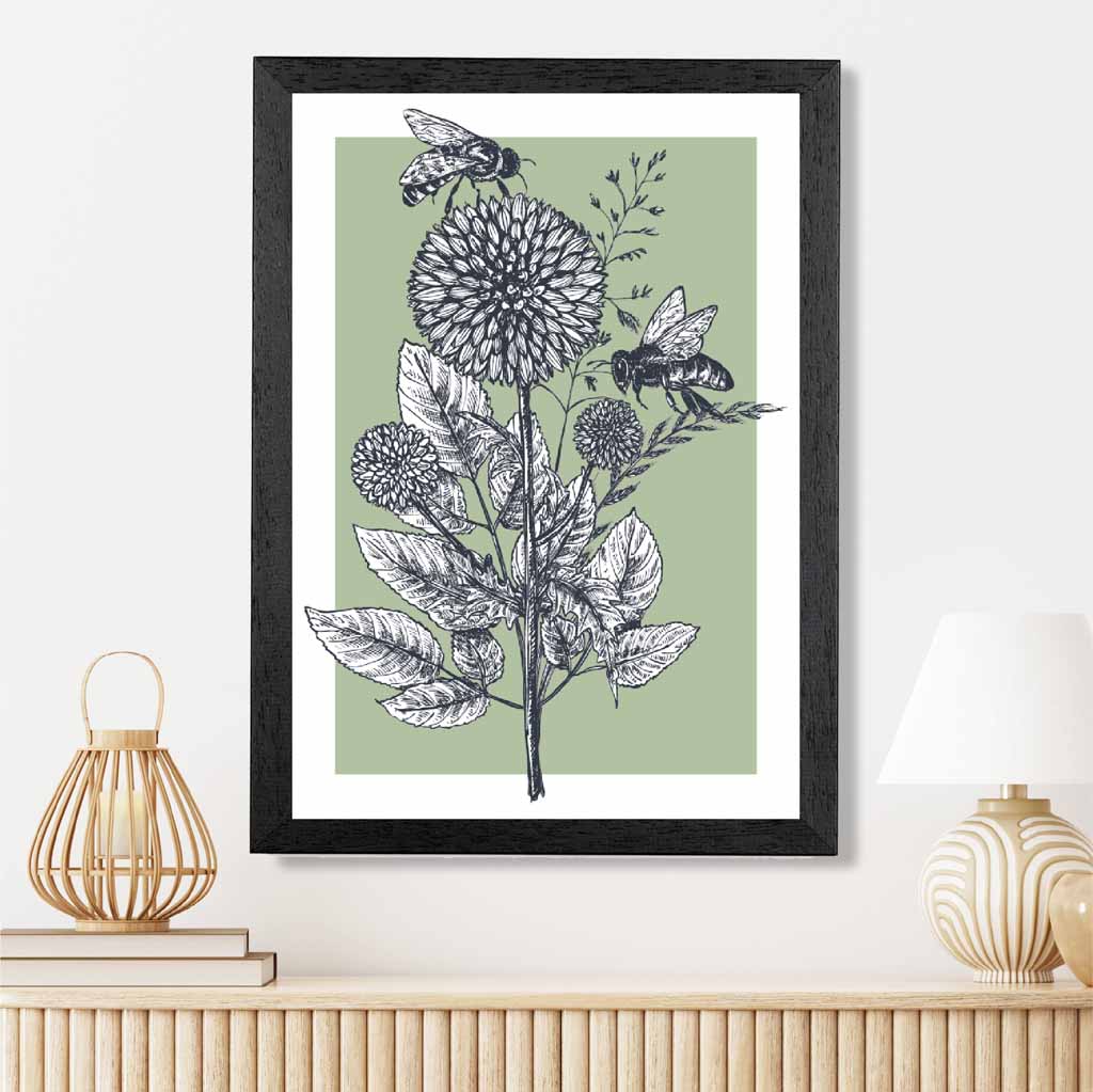 Illustration Green Bees Art Print | Wall Art Plaza