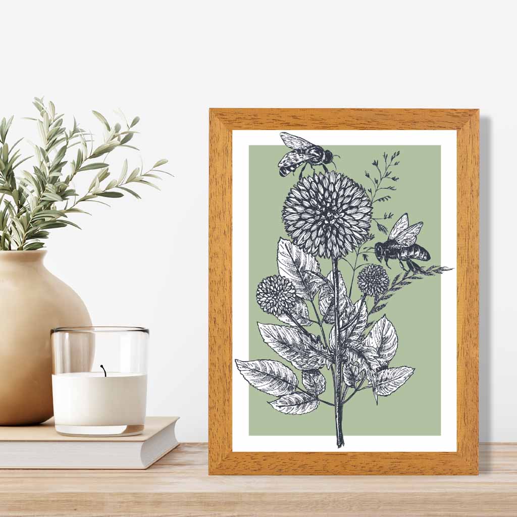 Illustration Green Bees Art Print | Wall Art Plaza