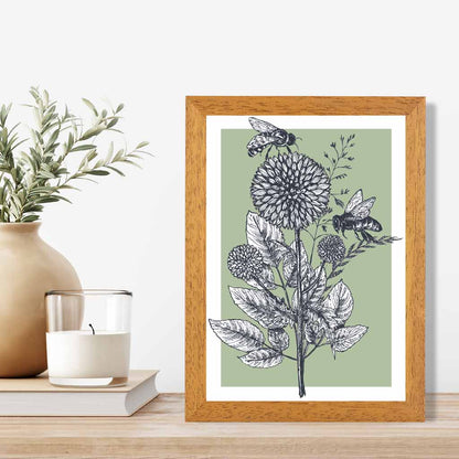Illustration Green Bees Art Print | Wall Art Plaza