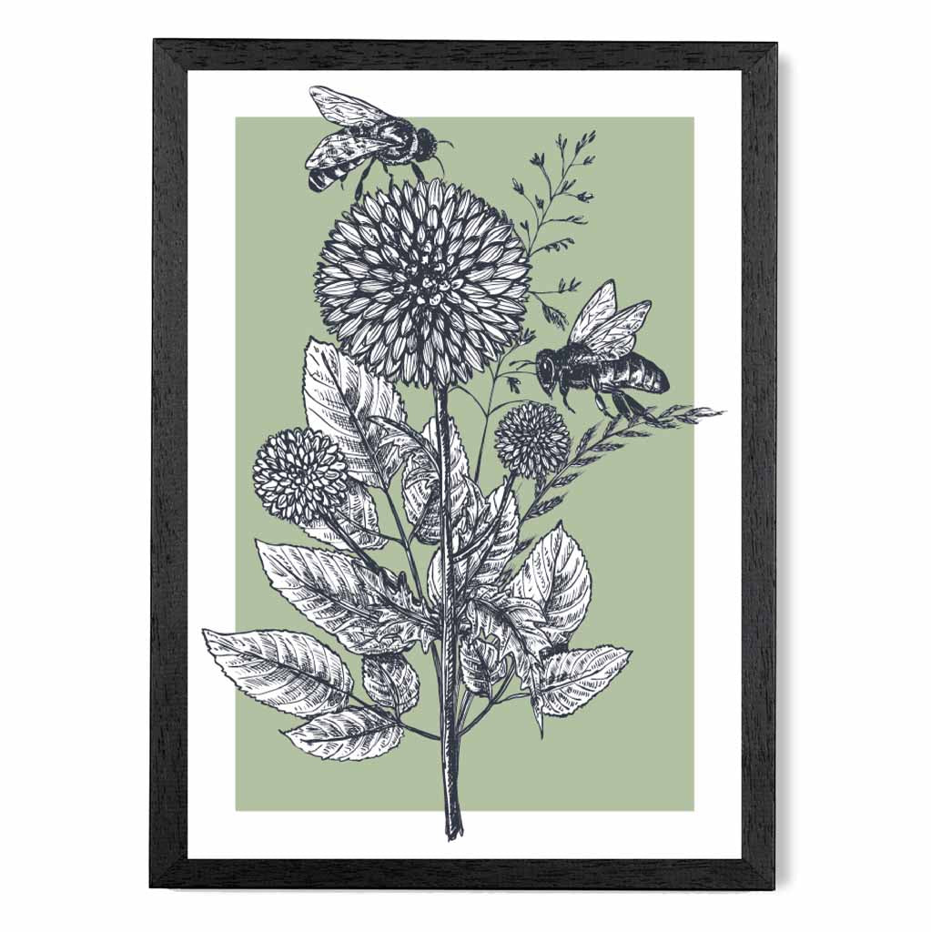 Illustration Green Bees Art Print | Wall Art Plaza