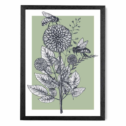 Illustration Green Bees Art Print | Wall Art Plaza