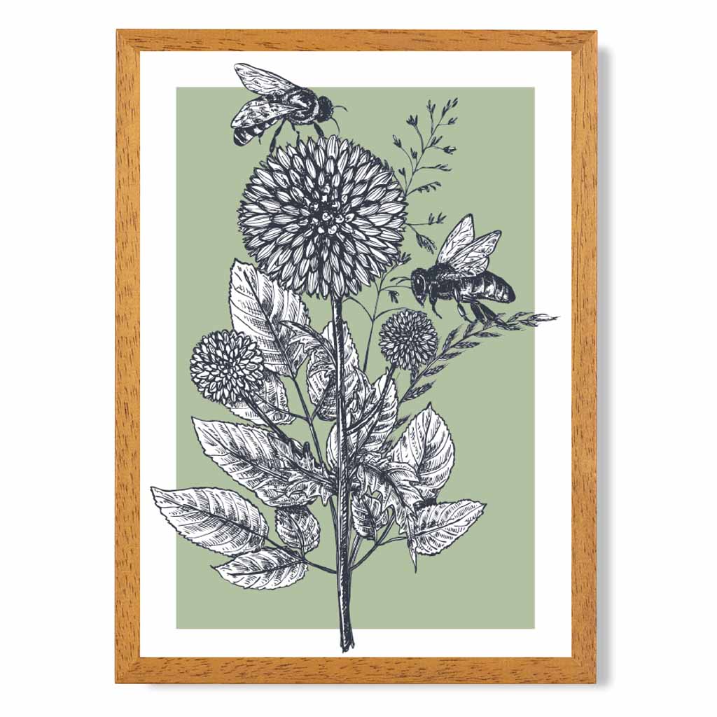 Illustration Green Bees Art Print | Wall Art Plaza