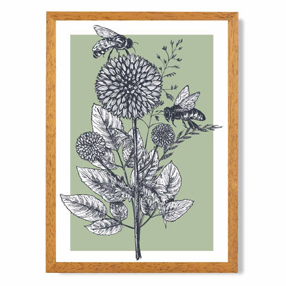 Illustration Green Bees Art Print | Wall Art Plaza