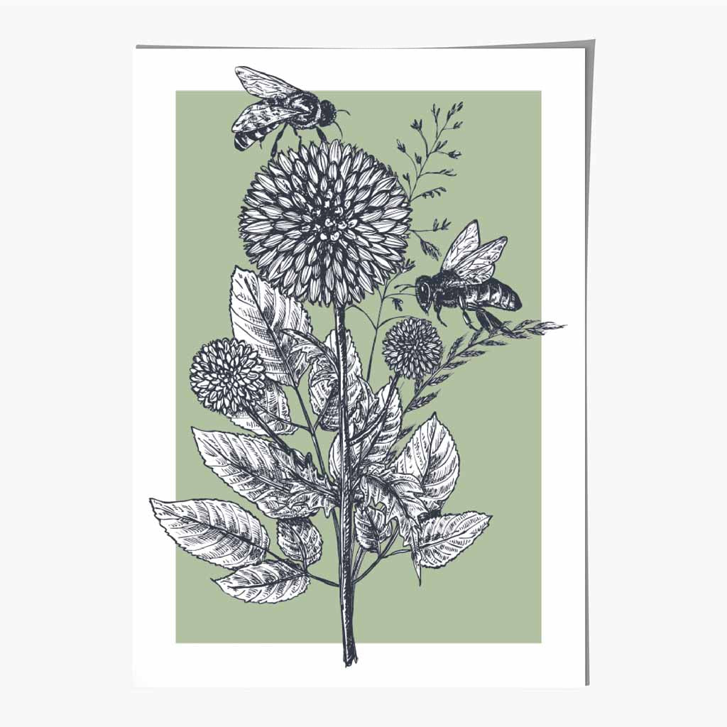Illustration Green Bees Art Print | Wall Art Plaza