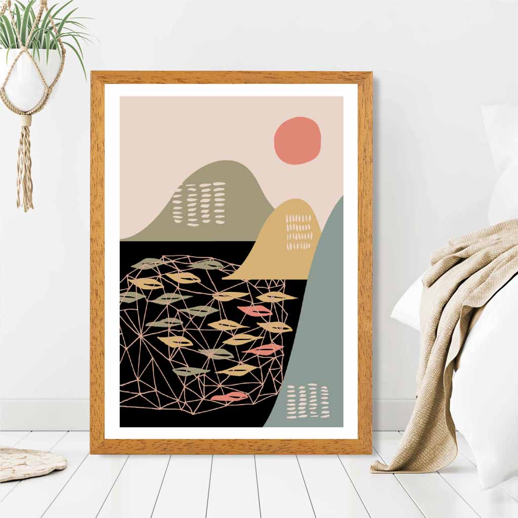 Modern Graphical Colourful, Green & Yellow Landscape Art Poster | Wall Art Plaza