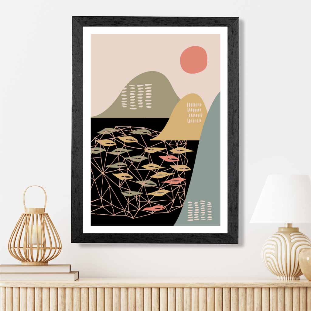 Modern Graphical Colourful, Green & Yellow Landscape Art Poster | Wall Art Plaza