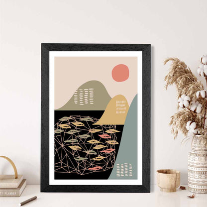 Modern Graphical Colourful, Green & Yellow Landscape Art Poster | Wall Art Plaza