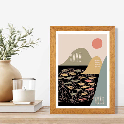 Modern Graphical Colourful, Green & Yellow Landscape Art Poster | Wall Art Plaza