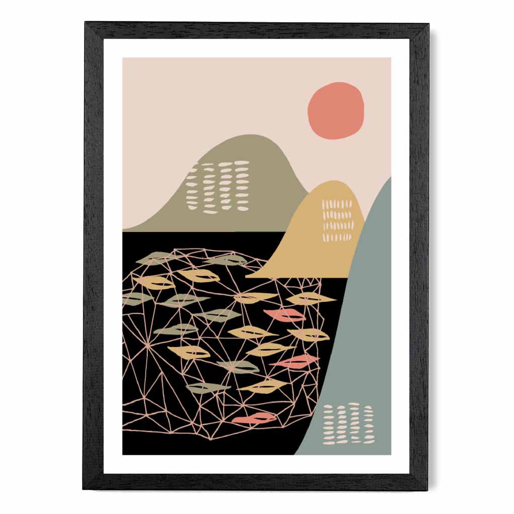 Modern Graphical Colourful, Green & Yellow Landscape Art Poster | Wall Art Plaza