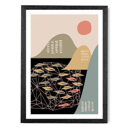 Modern Graphical Colourful, Green & Yellow Landscape Art Poster | Wall Art Plaza