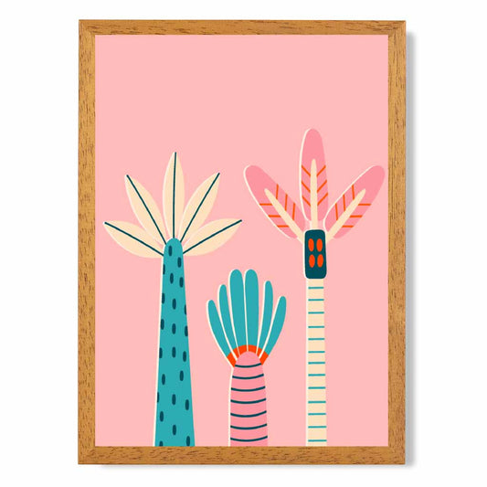 Quirky Pink, Teal Neon Palm Trees No 1 Art Print | Wall Art Plaza