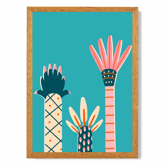 Quirky Pink, Teal Neon Palm Trees No 2 Art Print | Wall Art Plaza