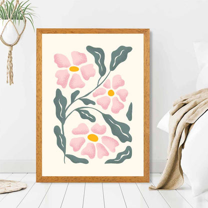 Abstract Painted Pink, Green Flowers No 1 Art Print | Wall Art Plaza