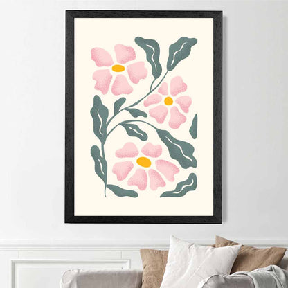 Abstract Painted Pink, Green Flowers No 1 Art Print | Wall Art Plaza