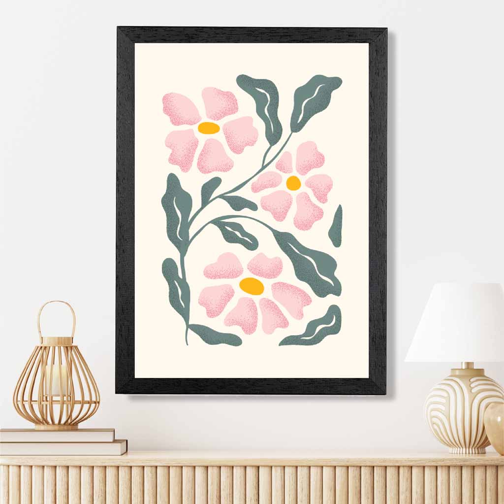 Abstract Painted Pink, Green Flowers No 1 Art Print | Wall Art Plaza