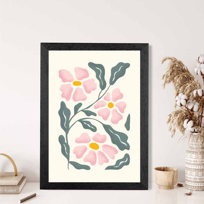 Abstract Painted Pink, Green Flowers No 1 Art Print | Wall Art Plaza