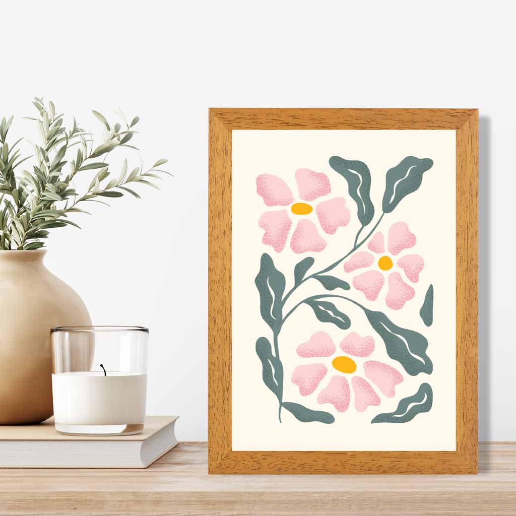 Abstract Painted Pink, Green Flowers No 1 Art Print | Wall Art Plaza