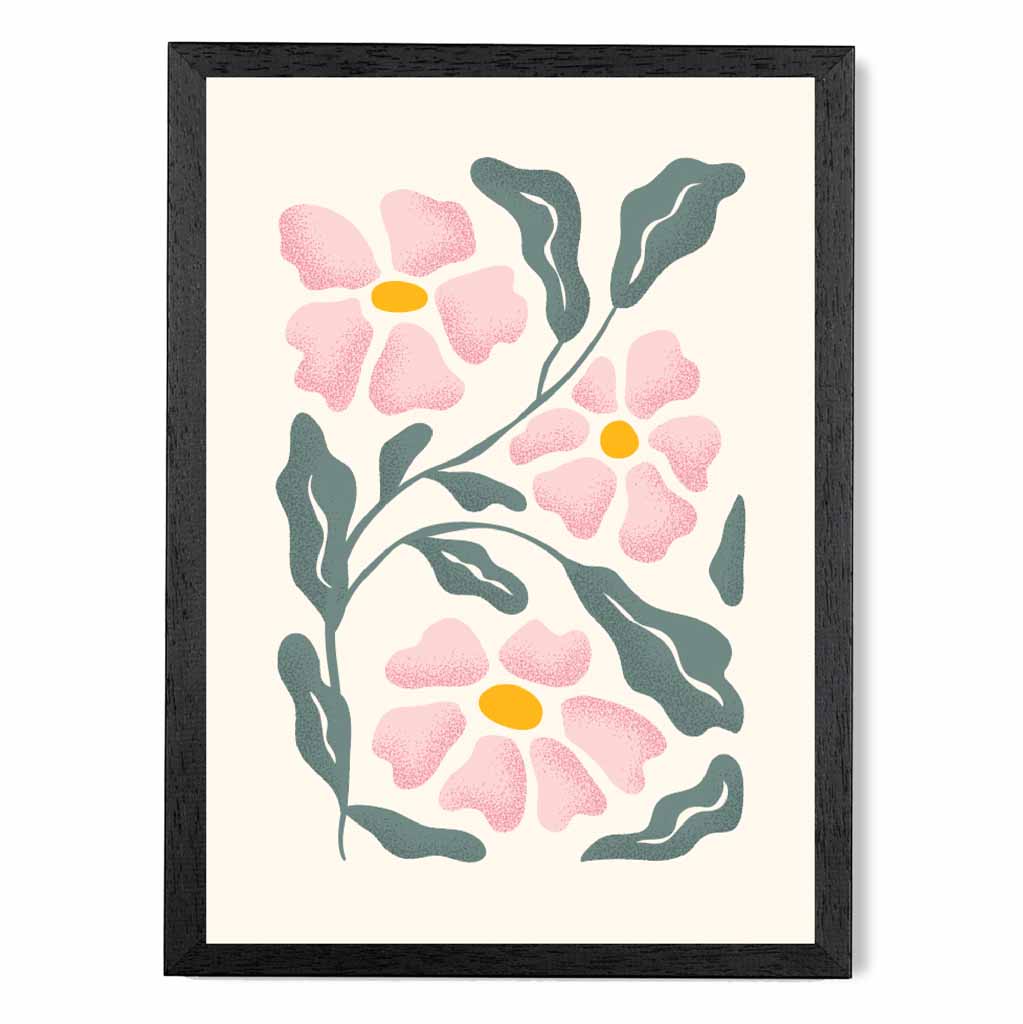 Abstract Painted Pink, Green Flowers No 1 Art Print | Wall Art Plaza