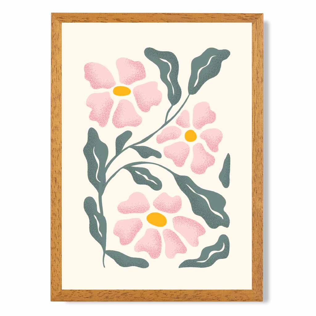 Abstract Painted Pink, Green Flowers No 1 Art Print | Wall Art Plaza