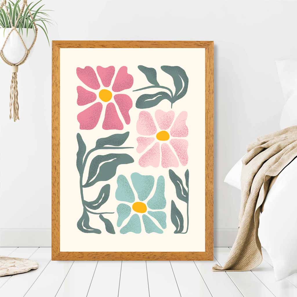 Abstract Painted Pink, Green Flowers No 3 Art Print | Wall Art Plaza