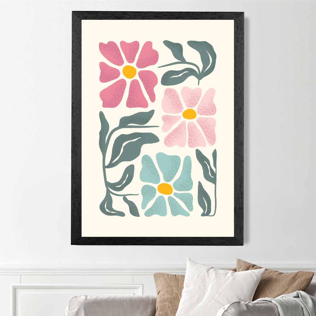 Abstract Painted Pink, Green Flowers No 3 Art Print | Wall Art Plaza