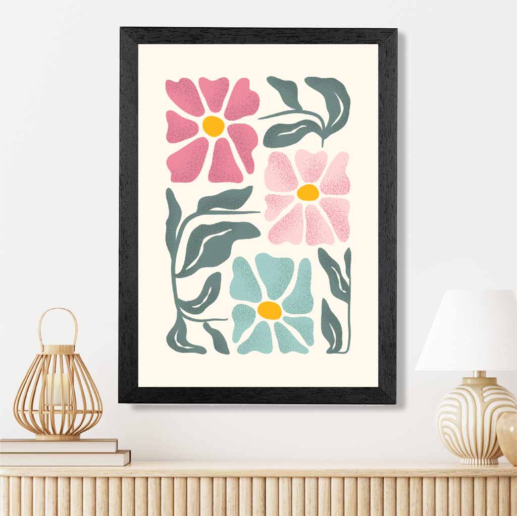 Abstract Painted Pink, Green Flowers No 3 Art Print | Wall Art Plaza