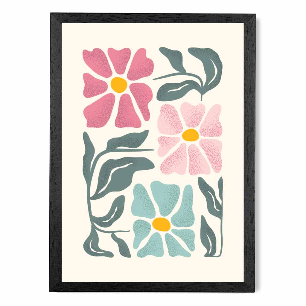 Abstract Painted Pink, Green Flowers No 3 Art Print | Wall Art Plaza