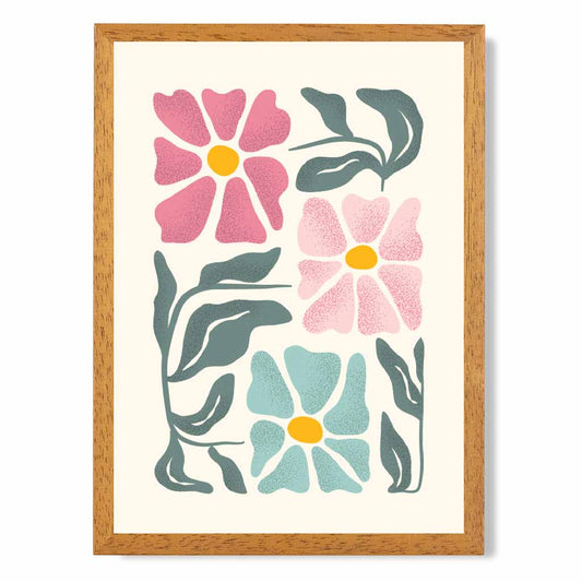 Abstract Painted Pink, Green Flowers No 3 Art Print | Wall Art Plaza