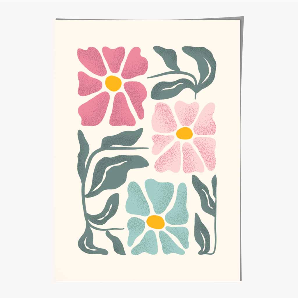 Abstract Painted Pink, Green Flowers No 3 Art Print | Wall Art Plaza