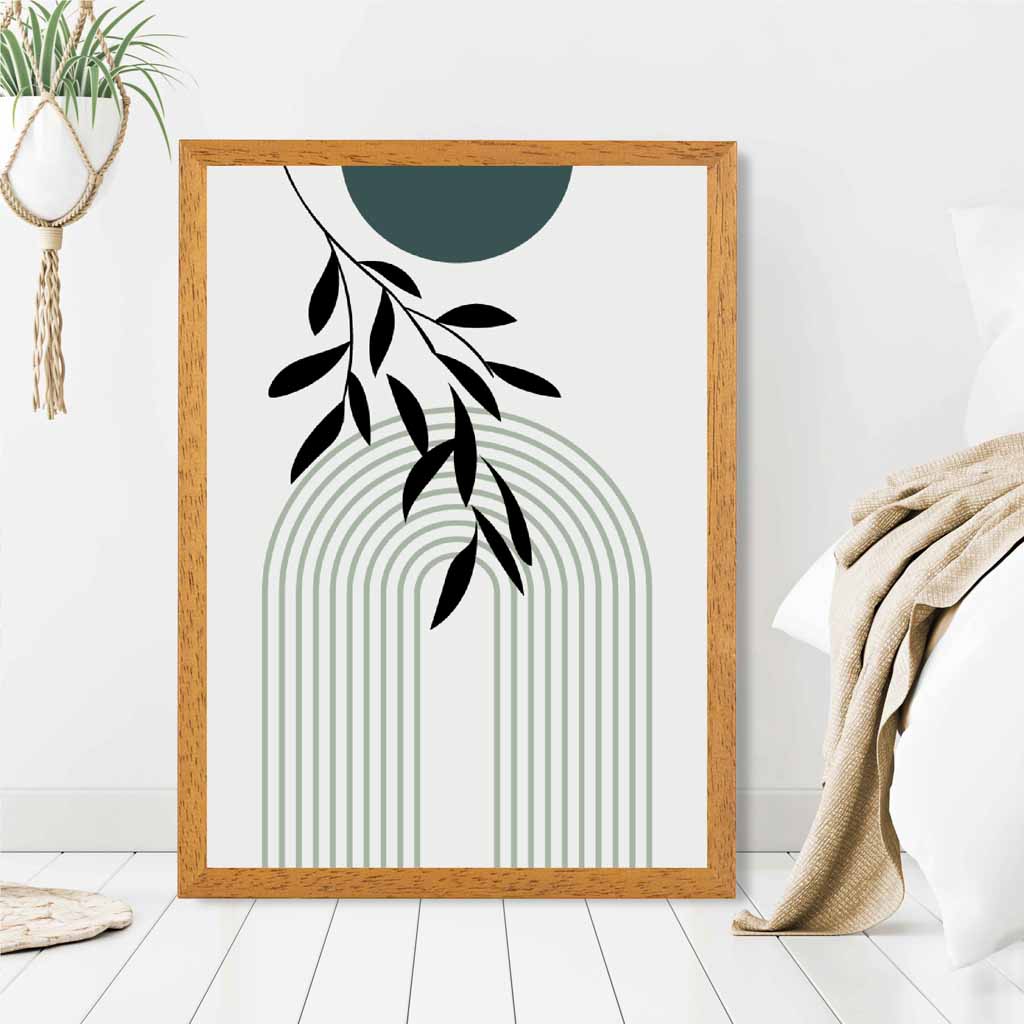 Mid Century Teal, Green Floral Arches No 1 Art Print | Wall Art Plaza