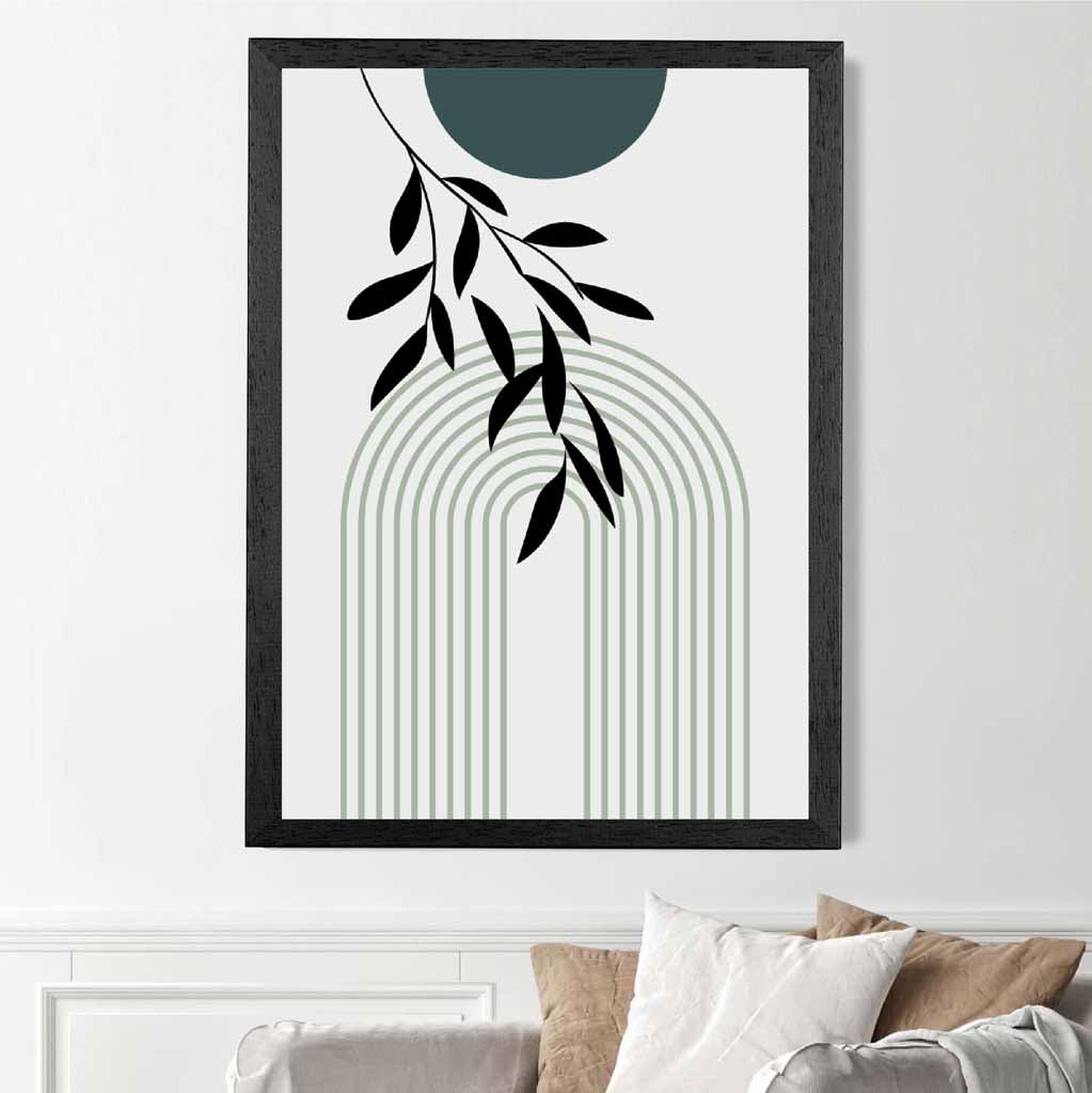 Mid Century Teal, Green Floral Arches No 1 Art Print | Wall Art Plaza