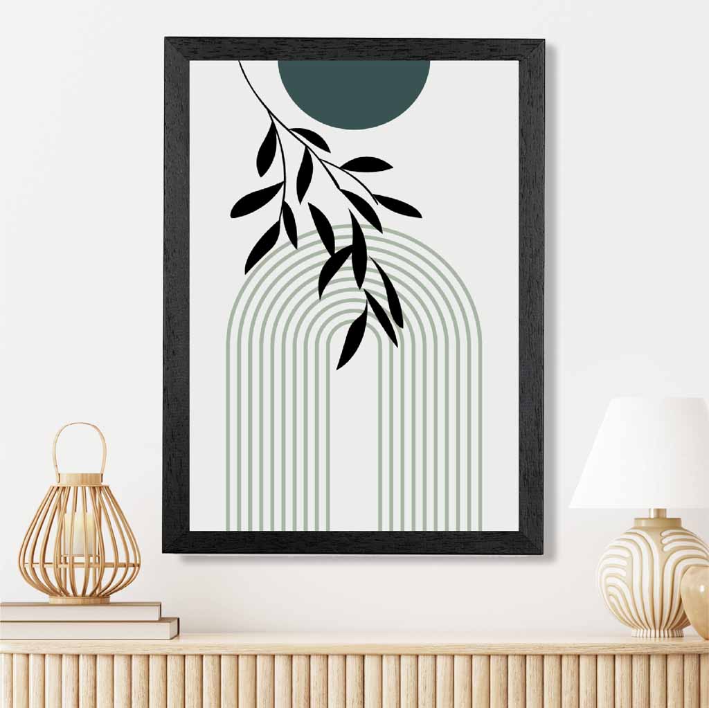 Mid Century Teal, Green Floral Arches No 1 Art Print | Wall Art Plaza