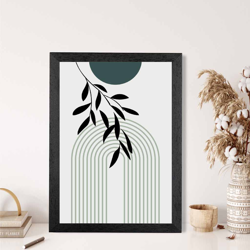 Mid Century Teal, Green Floral Arches No 1 Art Print | Wall Art Plaza