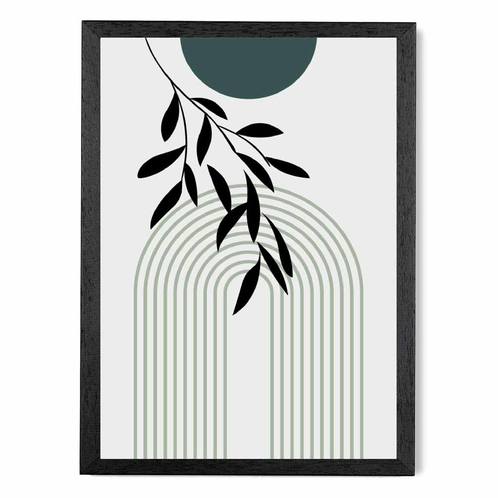 Mid Century Teal, Green Floral Arches No 1 Art Print | Wall Art Plaza