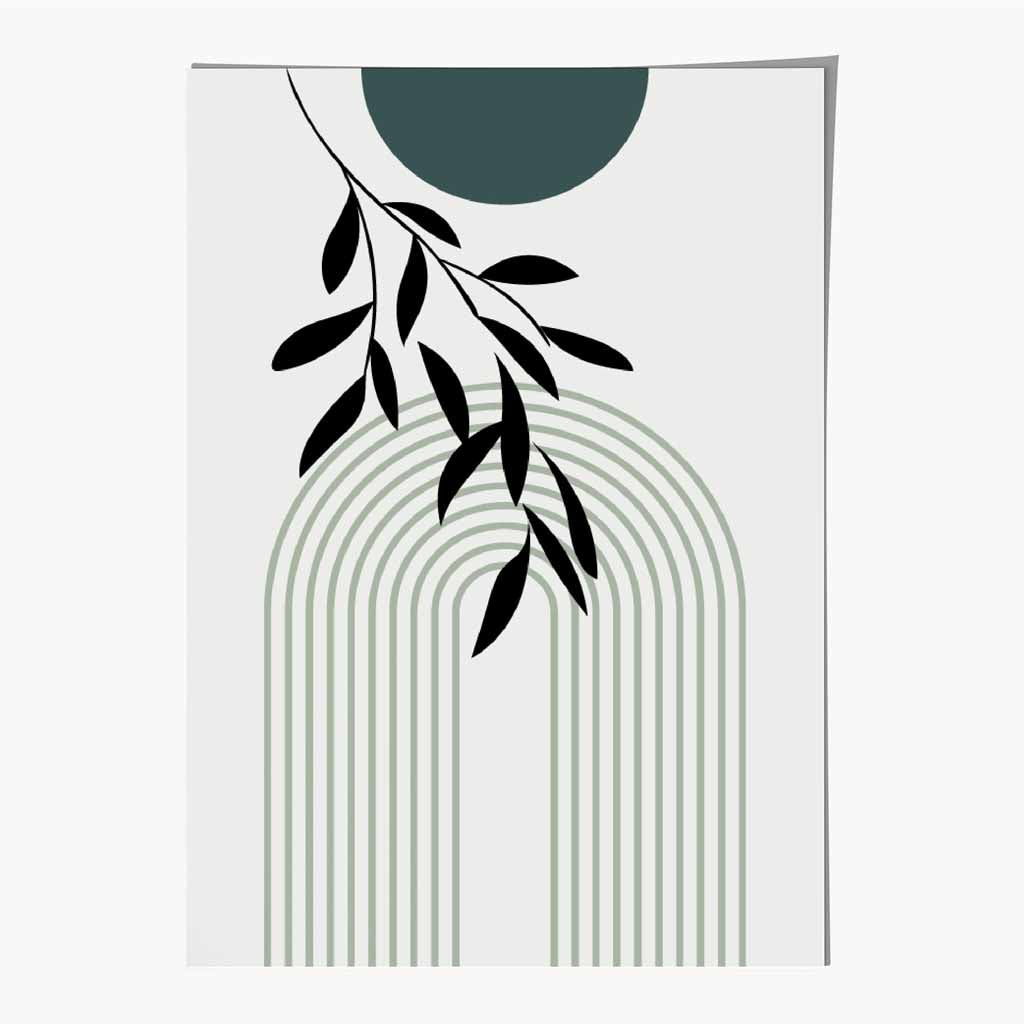 Mid Century Teal, Green Floral Arches No 1 Art Print | Wall Art Plaza