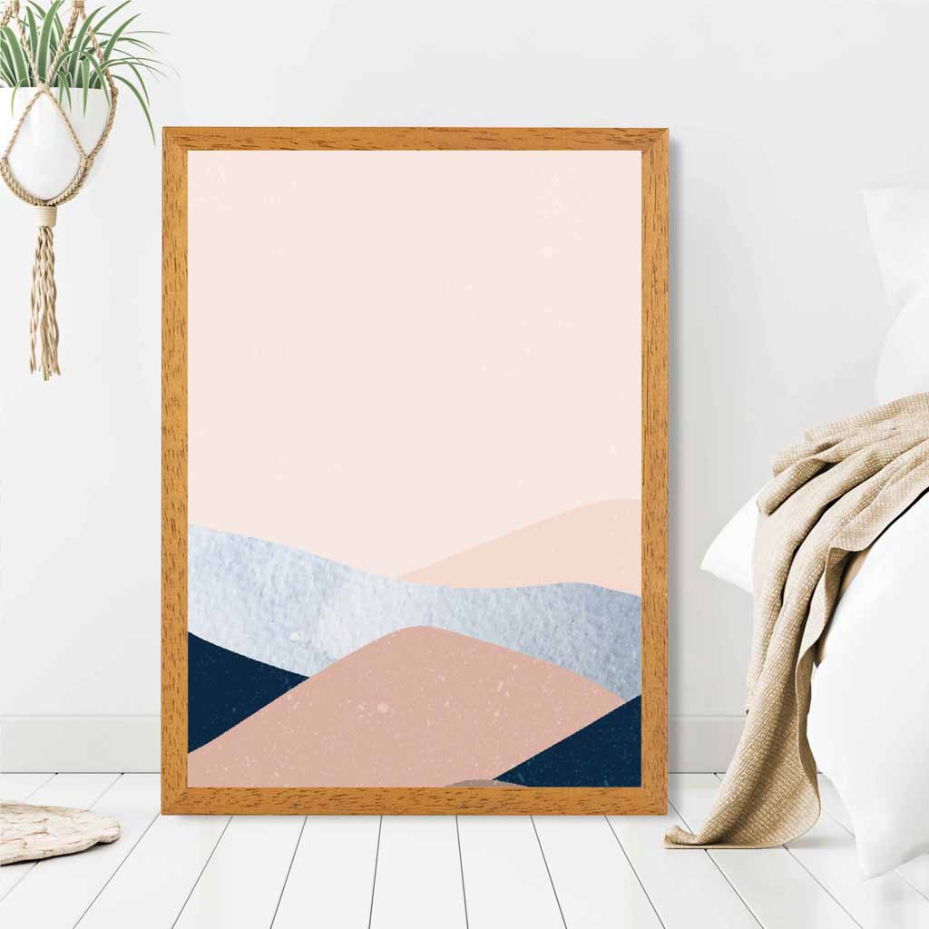 Abstract Painted Blush Pink, Blue Mountains Art Print | Wall Art Plaza