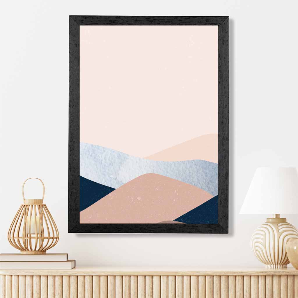 Abstract Painted Blush Pink, Blue Mountains Art Print | Wall Art Plaza