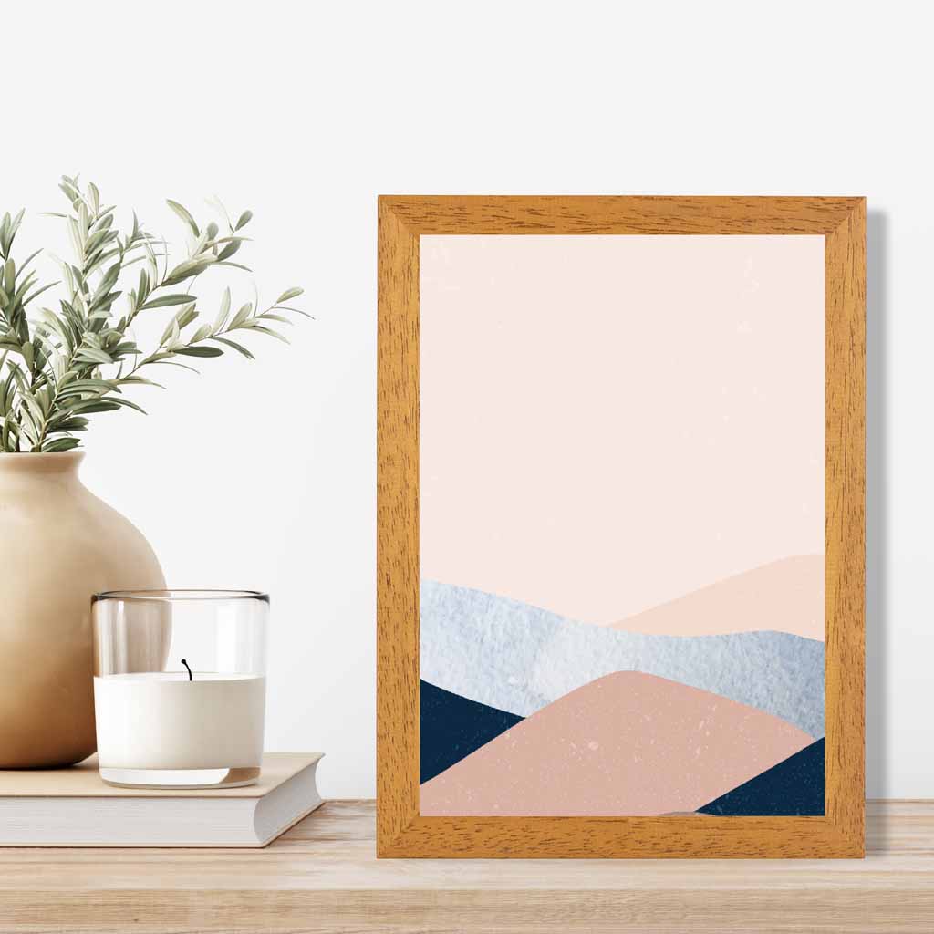 Abstract Painted Blush Pink, Blue Mountains Art Print | Wall Art Plaza