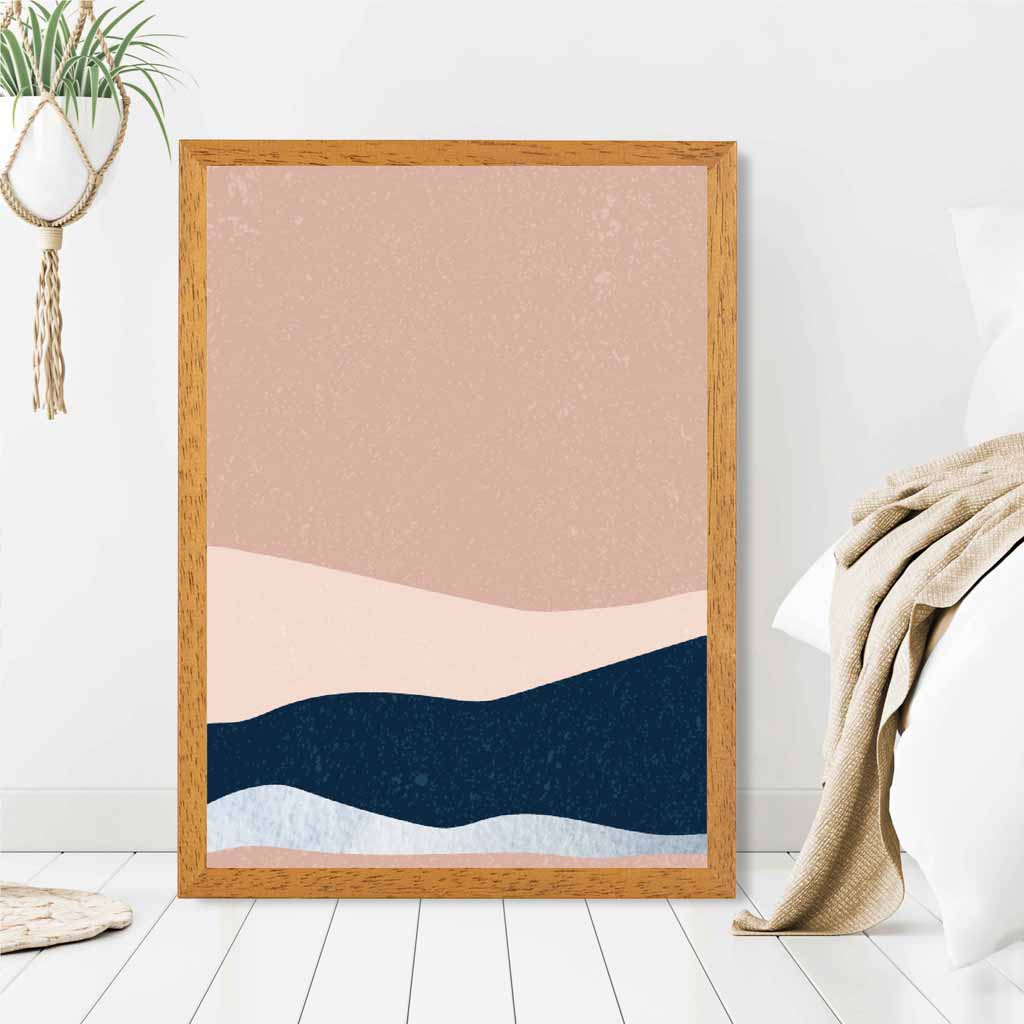 Abstract Painted Blush Pink, Blue Landscape Art Print | Wall Art Plaza