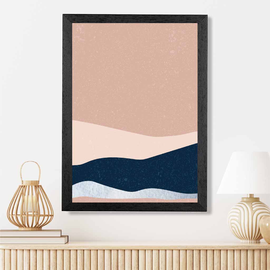 Abstract Painted Blush Pink, Blue Landscape Art Print | Wall Art Plaza