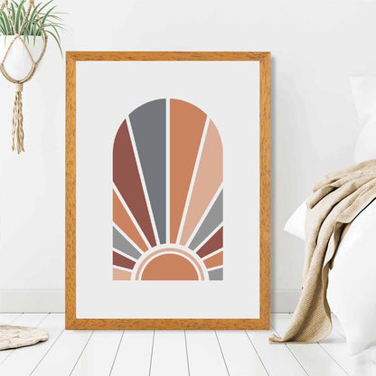 Mid Century Orange, Blue Geometric Sun Art Print | Wall Art Plaza