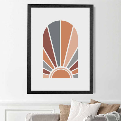 Mid Century Orange, Blue Geometric Sun Art Print | Wall Art Plaza