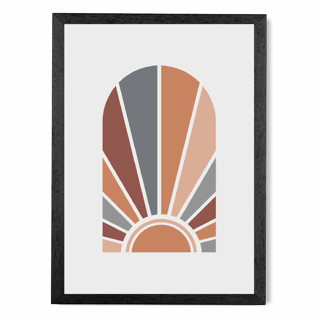 Mid Century Orange, Blue Geometric Sun Art Print | Wall Art Plaza